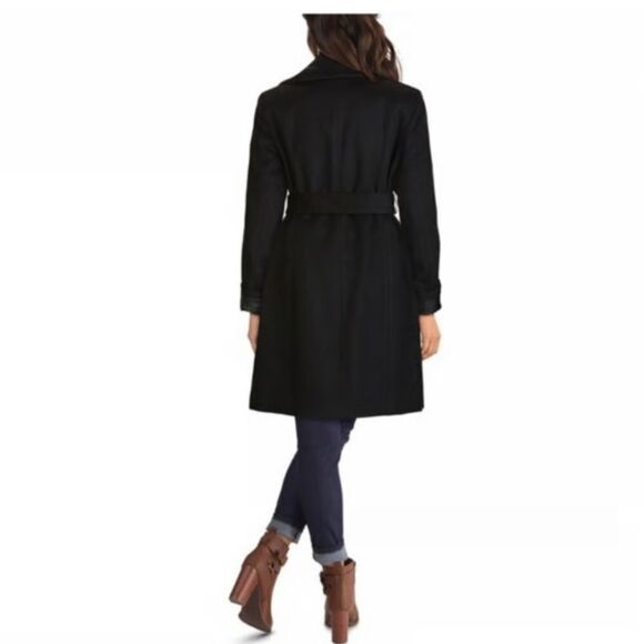 Cole Haan Wool Blend Belted Wrap Coat Black Size 12 NWT - Picture 3 of 11